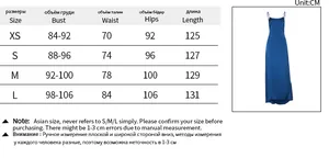 Detailed size guide table for sexy solid color maxi dress with length and bust measurements