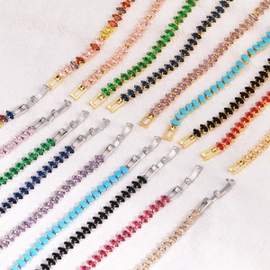 Colorful marquise cubic zirconia tennis bracelets in gold and silver plated metal