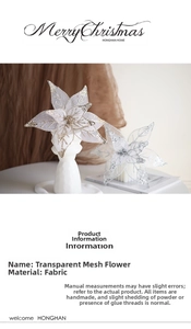 Close-up of 26cm champagne mesh Christmas flower with glitter veins for tree decor
