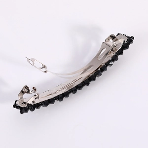 Barrette à cheveux élégante de style coréen avec perles de cristal noir et métal argenté