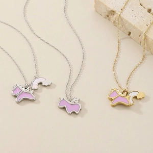 Collier Pendentif Licorne Arc-En-Ciel Mignon En Acier Inoxydable Émail Papillon Nuage Bijoux Pour Femmes Filles Enfants