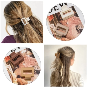 Set of 4 matte square hair claws in Morandi neutral tones for elegant daily styling