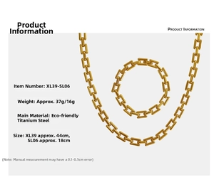 Detail showing eco-friendly titanium steel bamboo chain necklace and bracelet set specifications