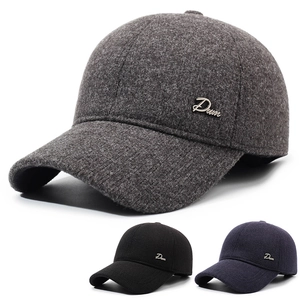 Men Winter Baseball Cap With Earflaps Woolen Thick Warm Windproof Outdoor Adjustable Metal Buckle Hat