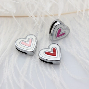 Enamel heart charms for 8mm slide wristbands in white, pink, and red colors