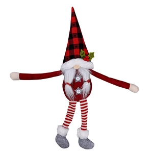 Gnome de Noël avec bonnet à carreaux rouge et noir et longues jambes pour décoration