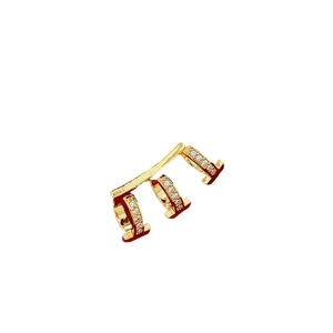 Minimalist 18k gold plated triple hoop ear clip with cubic zirconia inlay for women