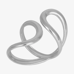 Detailed close-up of 304 stainless steel silver ring with abstract wavy double line design