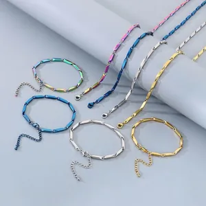 Necklace And Bracelet Stainless Steel Geometric Bamboo Link Chain Polished Minimalist Fashion Jewelry For Men Women