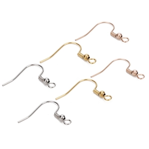 Stainless steel earring hooks with bead accents in silver, gold, and rose gold finishes