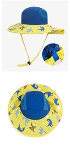 Détails du chapeau de soleil enfant avec motifs dinosaures, maille respirante et mentonnière