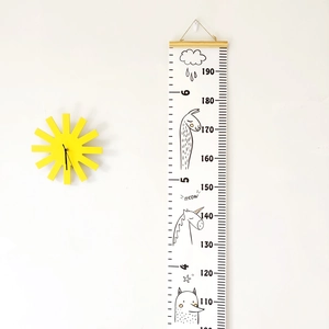 Nursery wood hanging height growth chart with cute cartoon alpaca and unicorn patterns
