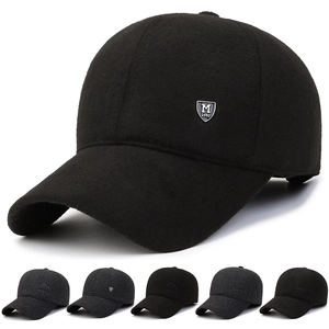 Men Winter Warm Fleece Lined Baseball Cap Outdoor Cold Woolen Cotton Thickened Peak Hat With Adjustable Strap Sporty Style