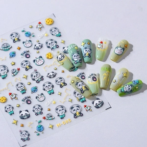 Nagelaufkleber Set Weltraum-Panda mit Raketen und Sternen Mustern, Modell M-595