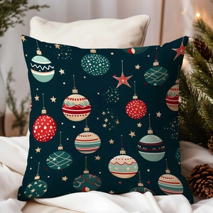 Close-up of a festive Christmas cushion cover with snowman prints on white bedding