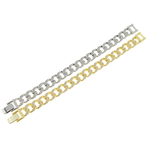 Iced out Cuban link bracelets in gold and silver finish with sparkling rhinestones