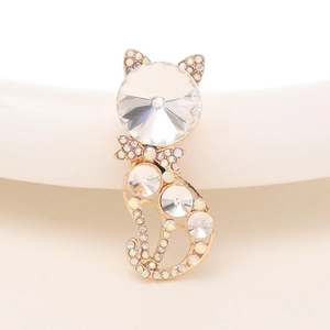 Funkelnde goldene Katzenbrosche mit Kristallakzenten und irisierenden Strasssteinen für DIY
