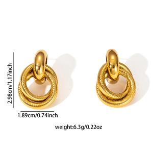 Boucles d'oreilles doubles rondes évidées or 18K avec texture de corde et taille