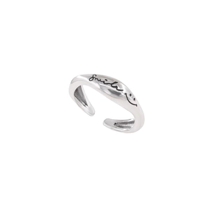 Minimalist S925 sterling silver smile letter open ring with wide band and retro design