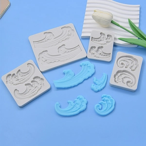 Moules en silicone gris motif vague de mer pour décoration de gâteaux DIY avec pièces en résine