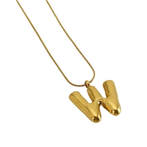 Polished gold bubble letter W pendant necklace with sleek snake chain for women