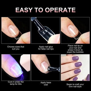 Tutoriel étape par étape pour faux ongles courts transparents avec lampe UV intégrée
