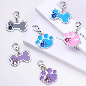 Pet ID Tags Bone Paw Shapes Zinc Alloy Enamel Rhinestone Pendants Lobster Clasp Dogs Cats Accessories