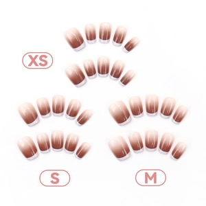 French gradient blush press-on nails in coffee pink with white tips in sizes XS, S, M