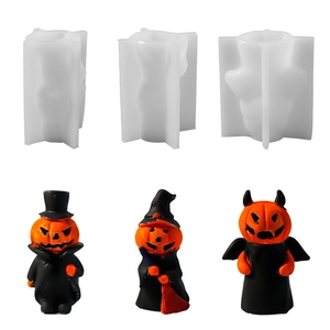 Halloween pumpkin man silicone mold set featuring gentleman, witch, and demon designs