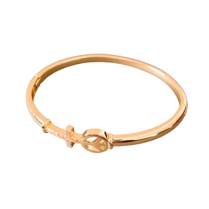 Rose gold arrow cross and peace sign hinged bangle with sparkling cubic zirconia