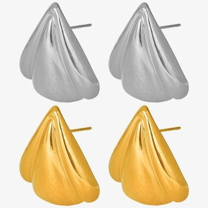 Geometric Triangle Petal Stud Earrings For Women 304 Stainless Steel 18K Gold Plated Shell Pleated Texture Jewelry