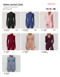 Grille détaillée des ensembles de yoga côtelés sans couture montrant sept couleurs vibrantes