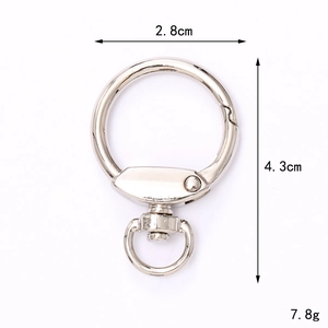Detail of silver alloy swivel clasp hook with dimensions of 2.8cm by 4.3cm for DIY bags