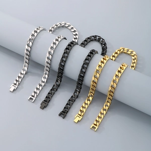 Three-color Cuban link necklaces in silver, gold, and black with vacuum plating finish