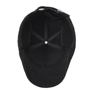 Men's winter flat cap with foldaway earflaps and warm fleece lining in black color
