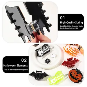 Halloween claw clip set featuring black bat, orange pumpkin, and ghost designs