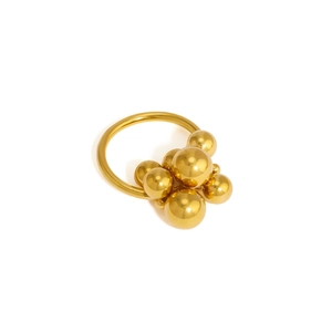 Polished 18K gold-plated stainless steel ring with elegant clustered metal spheres