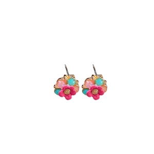 Vibrant flower crystal earrings with pink petals and colorful beads for a sweet style