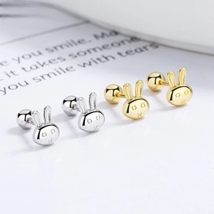 Detail von 925er Sterling Silber Anker Ohrstecker im Hasen Design mit Schraubverschluss