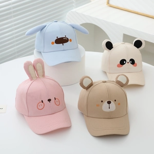 Kids Baseball Cap Cute Animal Ears Cotton Blend Breathable Sun Hat Cartoon Embroidered Toddler Boys Girls Outdoor
