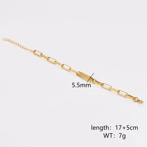 Goldenes Edelstahl-Gliederarmband mit langer rechteckiger gravierbarer Metallplatte