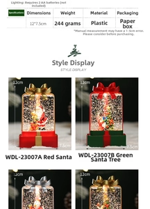 Detail of 12cm LED Christmas water lantern featuring festive Santa and tree scenes