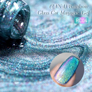 Macro shot of Rainbow Glass Cat Magnetic Gel RC04 showing holographic glitter texture