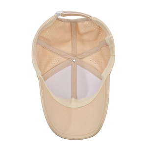 Quick-dry breathable baseball cap for sports with laser-cut ventilation holes and beige fabric