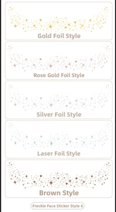 Detail showing five metallic star freckles in gold, rose gold, silver, laser and brown finish