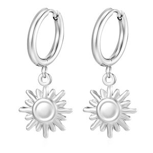 Silver stainless steel sun pendant earrings for summer beach vacation accessories