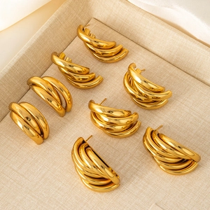 Minimalist gold plated stainless steel irregular twisted line stud earrings for women