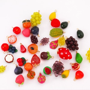 DIY colorful resin fruit pendants with gold rings including strawberry and watermelon