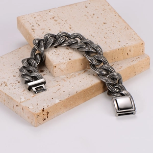 Men Stainless Steel Chain Bracelet Snake Skin Texture Retro Distressed Punk Hip Hop Style Jewelry