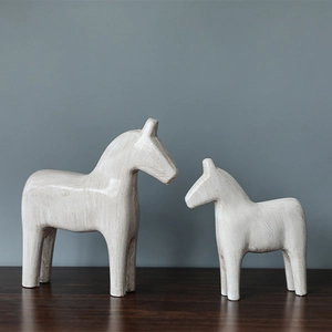 Modern minimalist white wooden horse decor set for Nordic style home interior